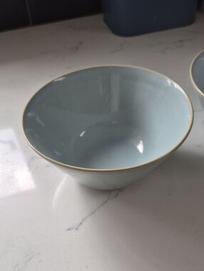 West Elm Light Blue Ceramic Bowl with Gold Trim